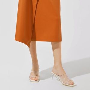 Charles & Keith Acrylic White Heel Mules, 37/6.5